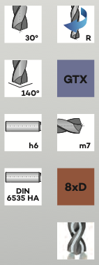 Brocas de metal duro tipo X4 8xD [RI] MK18708-0300 / MK18708-0870 3